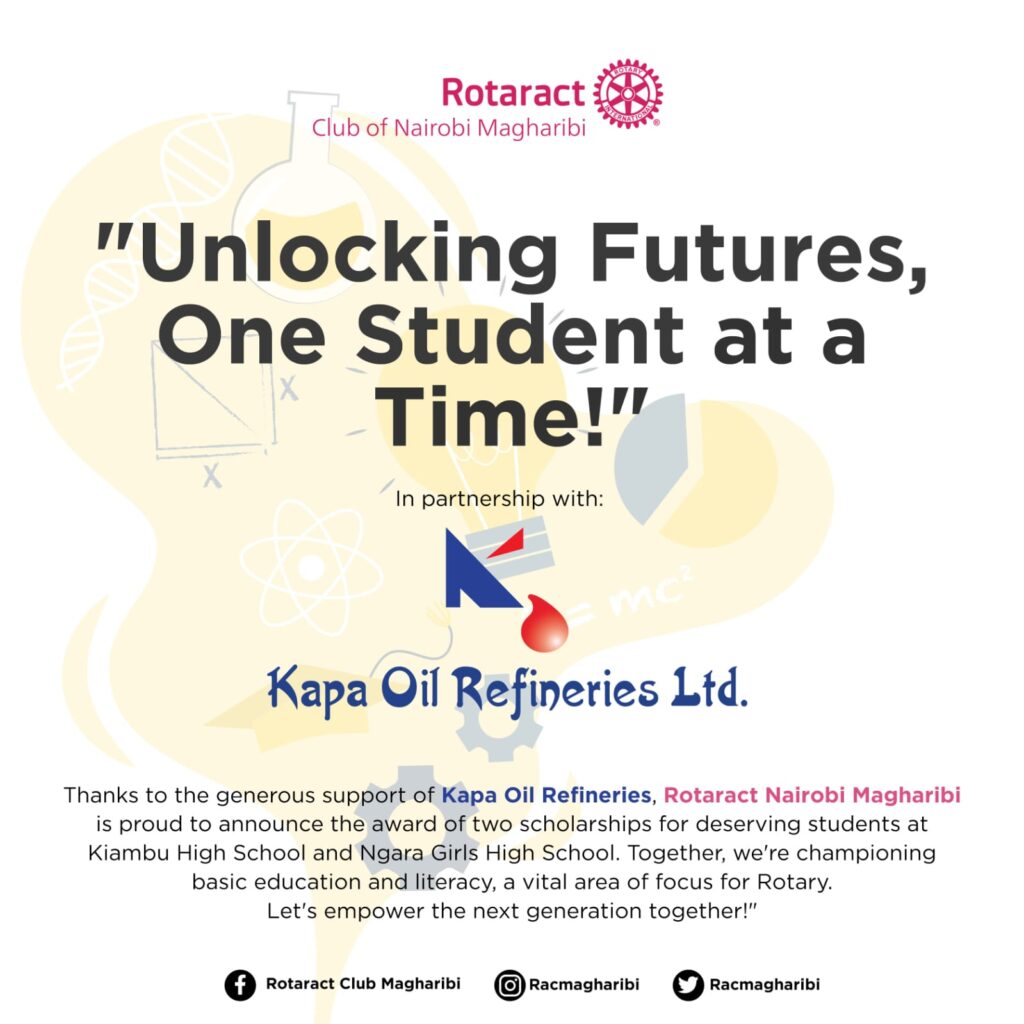 Rotaract Magharibi Scholarship Partnership with Kapa Oil Refineries Ltd